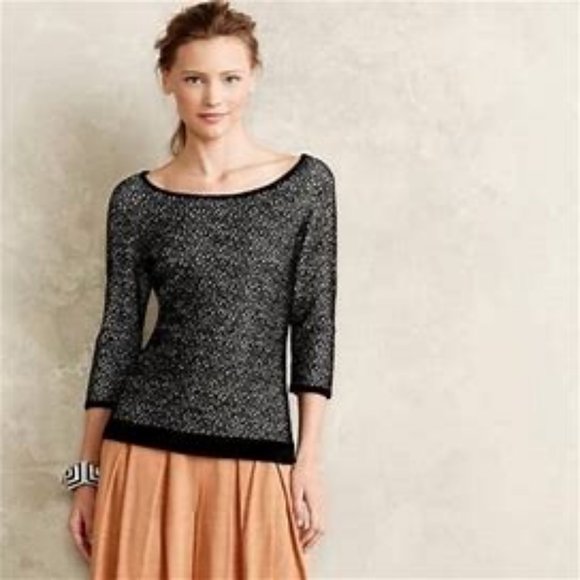 Anthropologie Moth Lana Black/White Textured Chenille Scoop Pullover Sweater M - Picture 3 of 13